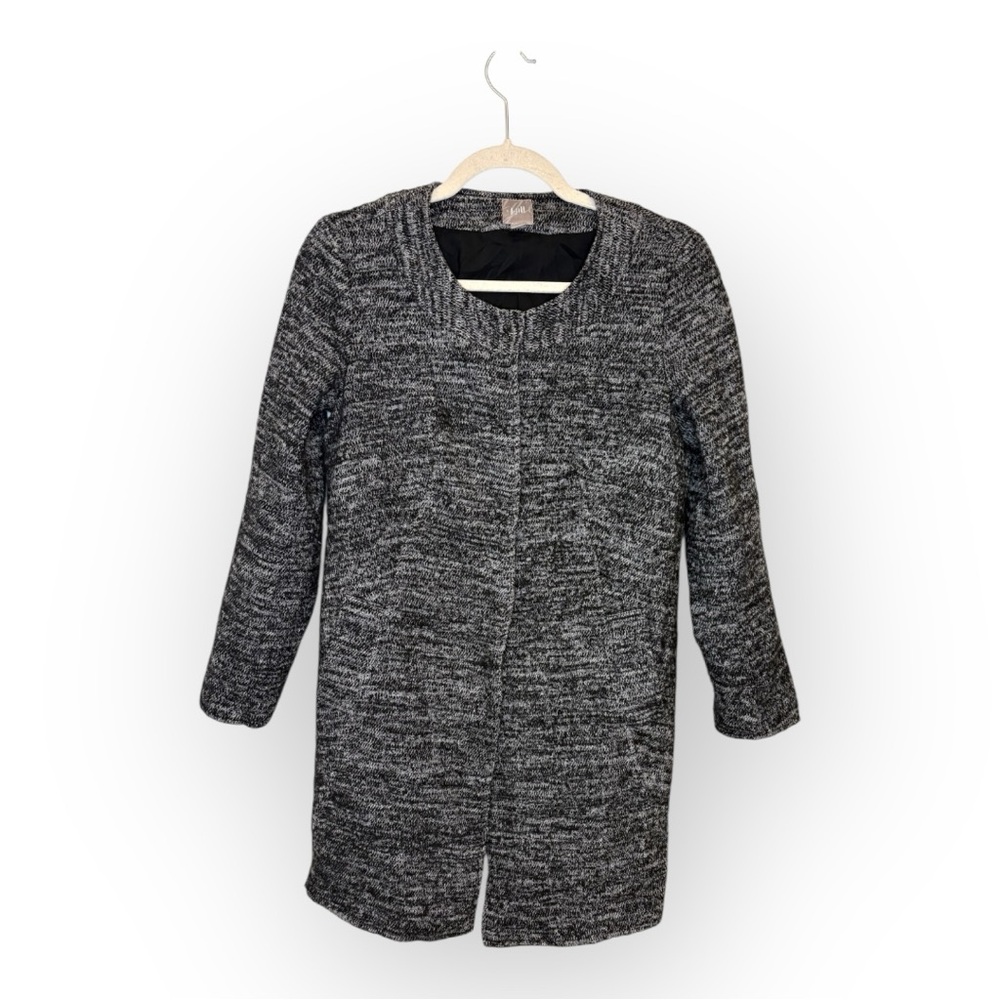 J.Jill Black Wool Blend Textured Knit Longline Coat Jacket Minimalist Petite XS